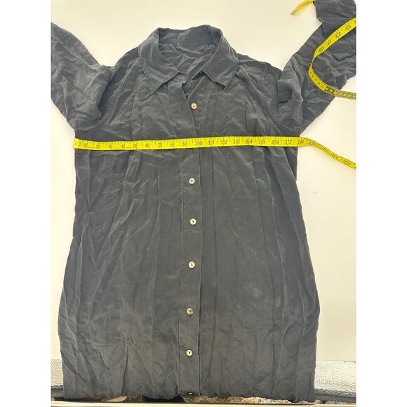 Silk Dress Shirt for Women Sz M* Button Down Bell Sleeves Black - Picture 4 of 6